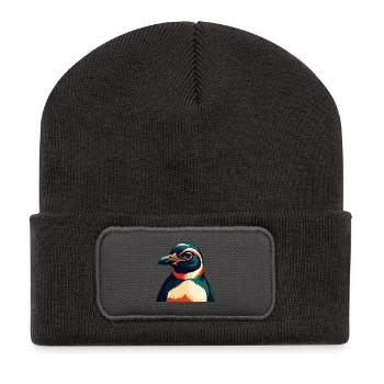 Pinguin Zeichentrickfigur Buntes Haustier Tier - Recycelte Patch Beanie - Dunkelgrau - Vorne