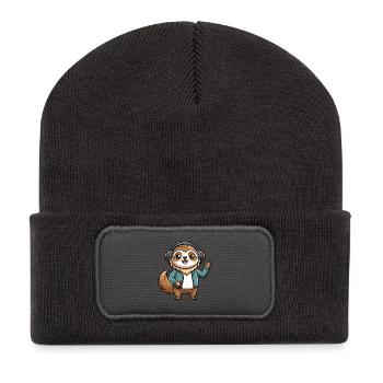 Sloth Funny Cartoon Character Headphone Music - Recycled Patch Beanie - dark grey - Front