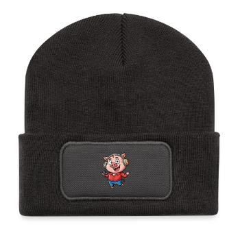 Cochon Drôle Dessin Animé Personnage Casque Musique - Beanie recyclé à patch - charbon - Devant
