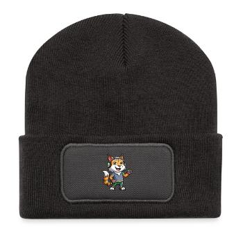 Lynx Funny Cartoon Character Musique de casque - Beanie recyclé à patch - charbon - Devant
