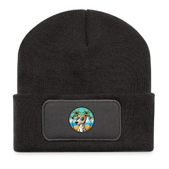 Whippet Hund Rasse Cartoon Sonnenbrille Strand - Recycelte Patch Beanie - Dunkelgrau - Vorne