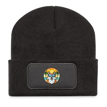 Scotch Collie Hunderasse Cartoon Sonnenbrille Strand - Recycelte Patch Beanie - Dunkelgrau - Vorne