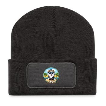Picardie Schäferhund Rasse Cartoon Sonnenbrille Strand - Recycelte Patch Beanie - Dunkelgrau - Vorne