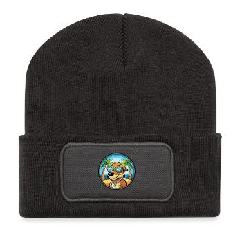 Poitevin Hound Hund Rasse Cartoon Sonnenbrille Strand - Recycelte Patch Beanie - Dunkelgrau - Vorne
