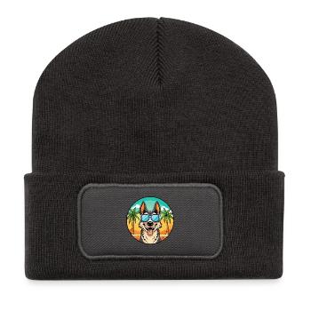 Nordamerikanischer Schäferhund Rasse Cartoon Beach - Recycelte Patch Beanie - Dunkelgrau - Vorne