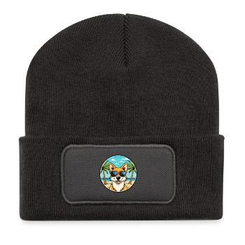 Neuguinea Singende Hunderasse Cartoon Sonnenbrille - Recycelte Patch Beanie - Dunkelgrau - Vorne