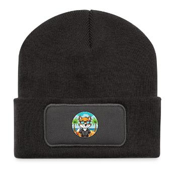 Englischer Foxhound Hund Rasse Cartoon Sonnenbrille Strand - Recycelte Patch Beanie - Dunkelgrau - Vorne