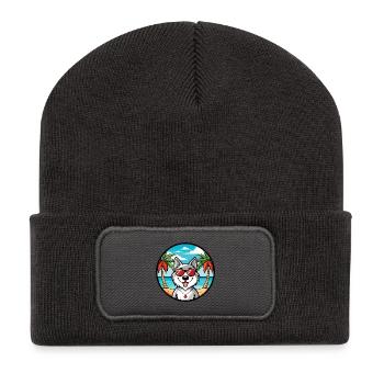 Kanadische Eskimo Hunderasse Cartoon Sonnenbrille Strand - Recycelte Patch Beanie - Dunkelgrau - Vorne