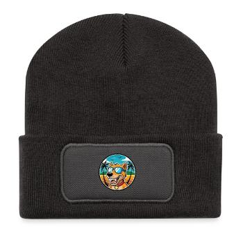 Bruno Jura Hound Hunderasse Cartoon Sonnenbrille Strand - Recycelte Patch Beanie - Dunkelgrau - Vorne