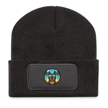 Beauceron Hunderasse Cartoon Sonnenbrille Strand - Recycelte Patch Beanie - Dunkelgrau - Vorne