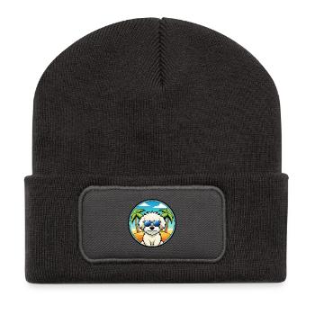 Bichon Frise Hunderasse Cartoon Sonnenbrille Strand - Recycelte Patch Beanie - Dunkelgrau - Vorne