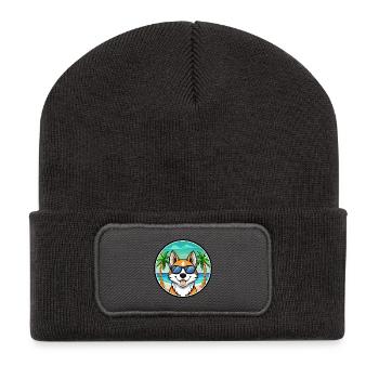 Sibirische Laika Hunderasse Cartoon Sonnenbrille Strand - Recycelte Patch Beanie - Dunkelgrau - Vorne