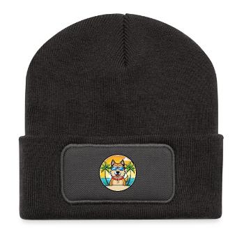 Schäferhund Rasse Cartoon Sonnenbrille Strand - Recycelte Patch Beanie - Dunkelgrau - Vorne