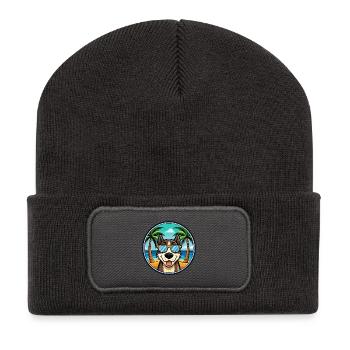Sibirische Trikolore Hunderasse Cartoon Beach - Recycelte Patch Beanie - Dunkelgrau - Vorne