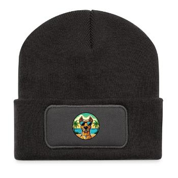 Rhodesian Ridgeback Hunderasse Cartoon Sonnenbrille - Recycelte Patch Beanie - Dunkelgrau - Vorne