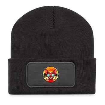 Rote Devon Rex Katzenrasse Cartoon Sonnenbrille Strand - Recycelte Patch Beanie - Dunkelgrau - Vorne