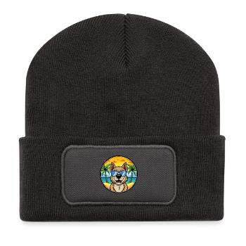 Berger De Beauce Hunderasse Cartoon Sonnenbrille Strand - Recycelte Patch Beanie - Dunkelgrau - Vorne