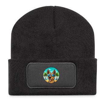 Finnischer Jagdhund Rasse Cartoon Sonnenbrille Strand - Recycelte Patch Beanie - Dunkelgrau - Vorne