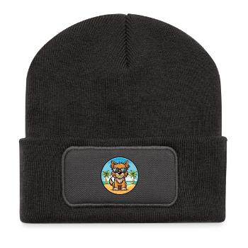 Belgische Griffon Hunderasse Cartoon Sonnenbrille Strand - Recycelte Patch Beanie - Dunkelgrau - Vorne