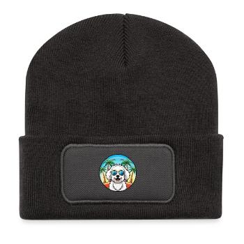Bichon Frise Hunderasse Cartoon Sonnenbrille Strand - Recycelte Patch Beanie - Dunkelgrau - Vorne