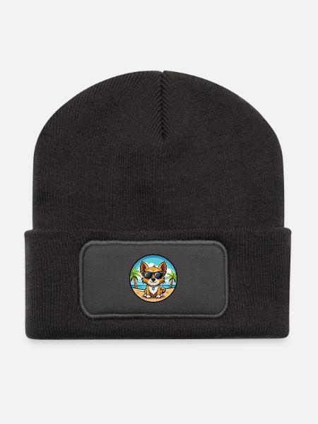 Continental Spielzeug Spaniel Hunderasse Cartoon Strand - Recycelte Patch Beanie - Dunkelgrau
