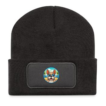 Chien Francais Dog Breed Cartoon Sunglasses Beach - Recycled Patch Beanie - dark grey - Front