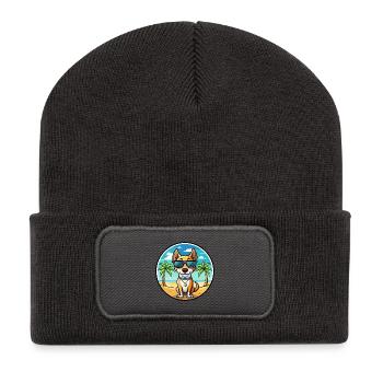 Brasilianischer Terrier Hunderasse Cartoon Sonnenbrille Strand - Recycelte Patch Beanie - Dunkelgrau - Vorne