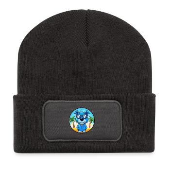 Blauer Paul Terrier Hund Rasse Cartoon Sonnenbrille Strand - Recycelte Patch Beanie - Dunkelgrau - Vorne