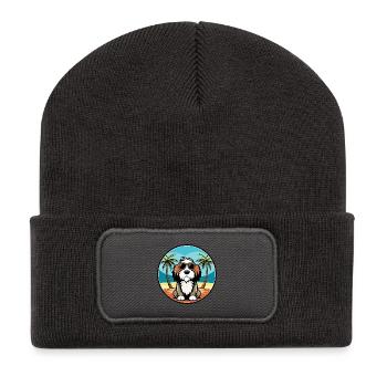 Basset Griffon Vendéen Hunderasse Cartoon Beach - Recycelte Patch Beanie - Dunkelgrau - Vorne