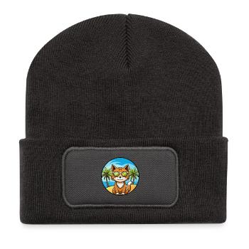 Havanna Braun Katze Rasse Cartoon Sonnenbrille Strand - Recycelte Patch Beanie - Dunkelgrau - Vorne