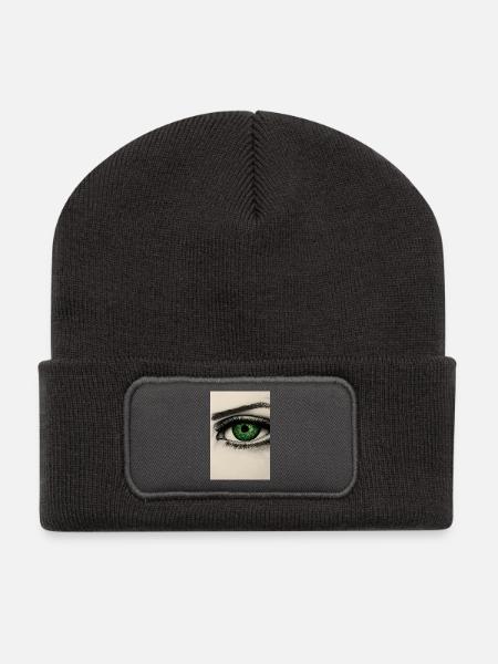 Grünes Auge Zeichnung - Recycelte Patch Beanie - Dunkelgrau