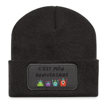 c'est mon anniversaire monstre - Beanie recyclé à patch - charbon - Devant