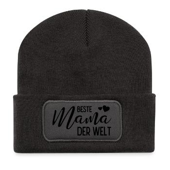 Beste Mama der Welt - Recycelte Patch Beanie - Dunkelgrau - Vorne