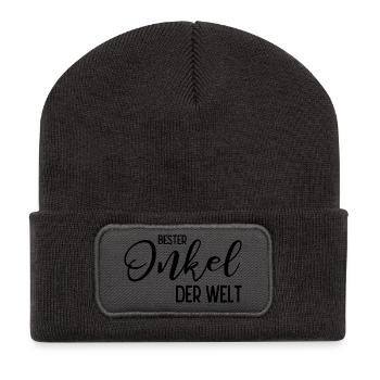 Bester Onkel der Welt - Recycelte Patch Beanie - Dunkelgrau - Vorne