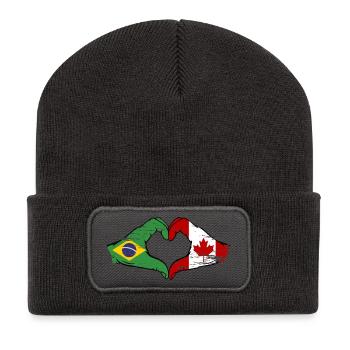 Brazil Canada Flag Hands Heart Shape Used - Recycled Patch Beanie - dark grey - Front