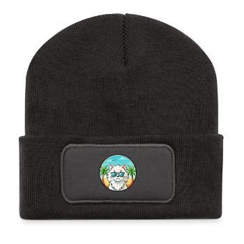 Weiße Langhaarkatze Persische Katze Rasse Cartoon Strand - Recycelte Patch Beanie - Dunkelgrau - Vorne