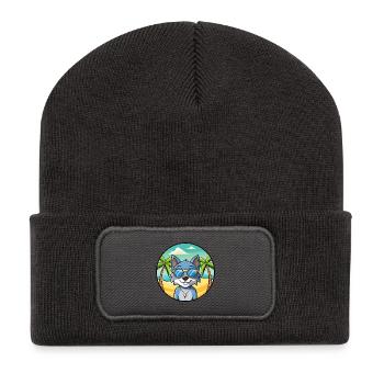 Russische blaue Katzenrasse Cartoon Sonnenbrille Strand - Recycelte Patch Beanie - Dunkelgrau - Vorne