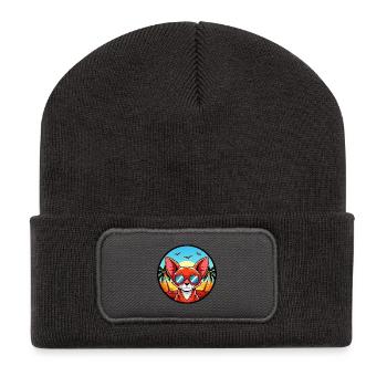Rote Devon Rex Katzenrasse Cartoon Sonnenbrille Strand - Recycelte Patch Beanie - Dunkelgrau - Vorne