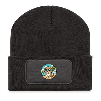 Baby Katze Rasse Cartoon Sonnenbrille Strand - Recycelte Patch Beanie - Dunkelgrau - Vorne