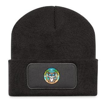 Carélie Bobtail Cat Breed Cartoon Sunglass Beach - Beanie recyclé à patch - charbon - Devant