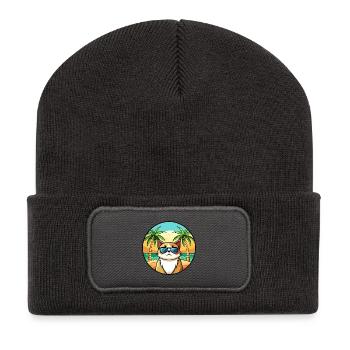 Exotische Kurzhaarkatze Rasse Cartoon Sonnenbrille Strand - Recycelte Patch Beanie - Dunkelgrau - Vorne