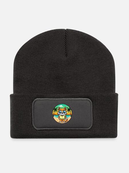 Bombai Katzenrasse Cartoon Sonnenbrille Strand - Recycelte Patch Beanie - Dunkelgrau
