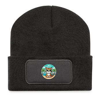American Bobtail Cat Breed Cartoon Sunglass Beach - Beanie recyclé à patch - charbon - Devant