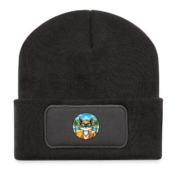 Somali Katzenrasse Cartoon Sonnenbrille Strand - Recycelte Patch Beanie - Dunkelgrau - Vorne