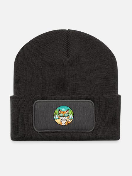 Sokoke Katzenrasse Cartoon Sonnenbrille Strand - Recycelte Patch Beanie - Dunkelgrau