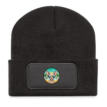 Peterbald Katzenrasse Cartoon Sonnenbrille Strand - Recycelte Patch Beanie - Dunkelgrau - Vorne