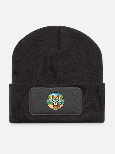 Javanische Katzenrasse Cartoon Sonnenbrille Strand - Recycelte Patch Beanie - Dunkelgrau