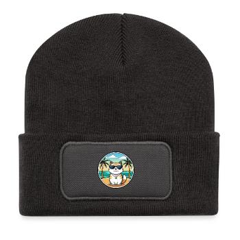 Japanische Bobtail Katzenrasse Cartoon Sonnenbrille Strand - Recycelte Patch Beanie - Dunkelgrau - Vorne