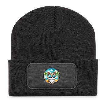 Birma Katzenrasse Cartoon Sonnenbrille Strand - Recycelte Patch Beanie - Dunkelgrau - Vorne