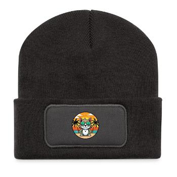 Bombai Katzenrasse Cartoon Sonnenbrille Strand - Recycelte Patch Beanie - Dunkelgrau - Vorne